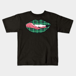 Vintage Lips Retro Style Tongue Tartan Flannel Pattern Celtic Irish Popart Gift Kids T-Shirt